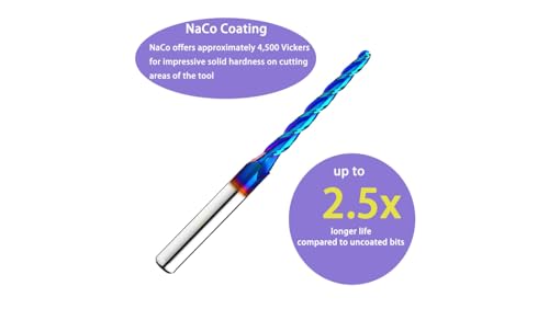 2PCS Ball Nose 1 Degree End Mill Cutter CNC Router Bits Spiral Milling Tool with Nano Blue Coating 1/8 Cutting Diameter 1/4 Inch Shank 3 Inch Overall Length STQ355 2