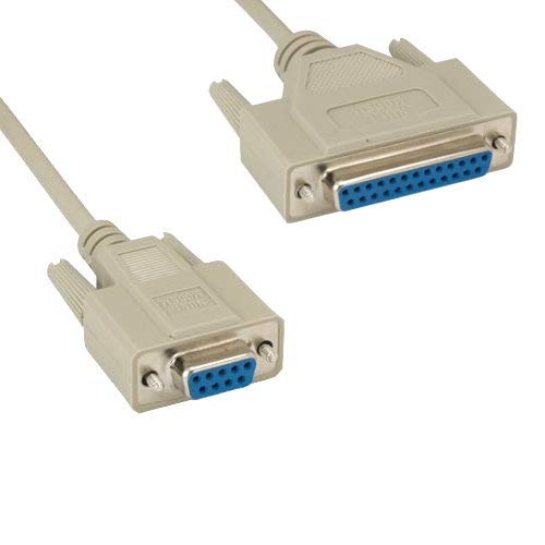 KENTEK 6 Feet FT DB9 Female to DB25 Female Null Modem Serial Printer Cable Cord 28 AWG F/F Molded D-SUB RS-232 Crossover 9 to 25 Pin for DTE PC Mac Linux Data Transmission communication