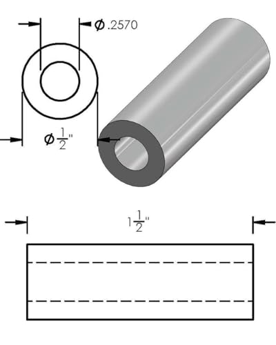 Steel Spacer 1/2" OD x 1/4" ID, Round Spacer Unthreaded Standoff Bushing Plain Finish, Fits Screws, Bolts 1/4" or M6, Metal Spacers Online (1-1/2" Length, 10 Pack) 1-1/2" Length
