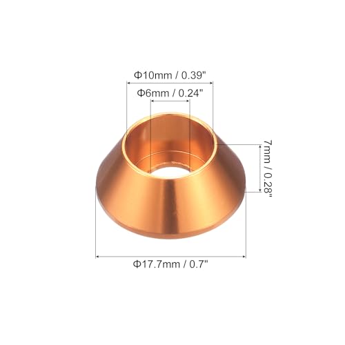 uxcell M6 Cone Cup Countersunk Washers, 20 Pcs Anodized Aluminum Gaskets Cup Head Washer Gasket, Cup Screw Counterbore Gasket for Mechanical Accessories Parts, Orange