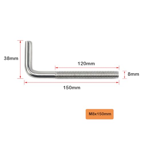 5 Pack M8x150mm L Shaped Foundation Bolt with Washers and Nuts 304 Stainless Steel L Shaped Bolts Threaded Right Angle Square Bend Hooks Anchor Bolts