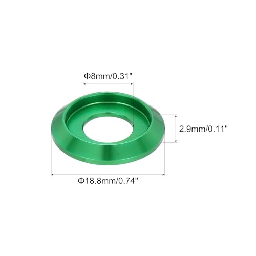 MECCANIXITY M8 Cone Cup Countersunk Washers,Hole Dia 8mm/0.31" Aluminum Gaskets Cup Head Washer Gasket for Screw RC/FPV/PC/Drone/Mechanical Accessories Model Parts,Pack of 20(Green)