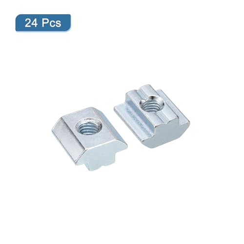 uxcell t Nuts, 24pcs - Galvanized Carbon Steel t Slot Bolts, 4545 Series M8 Hammer Head Fastener, Sliding t Nuts for Aluminum Extrusion Profile (Silver)