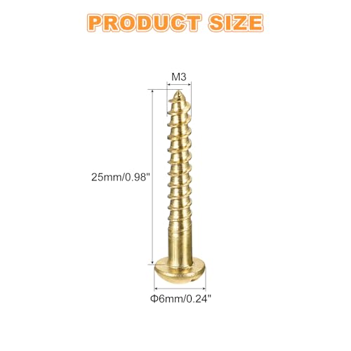 uxcell Wood Screws M3 x 25mm Slotted Round Head Copper Self-Tapping Screw for DIY Woodworking Home Industry 200 Pcs