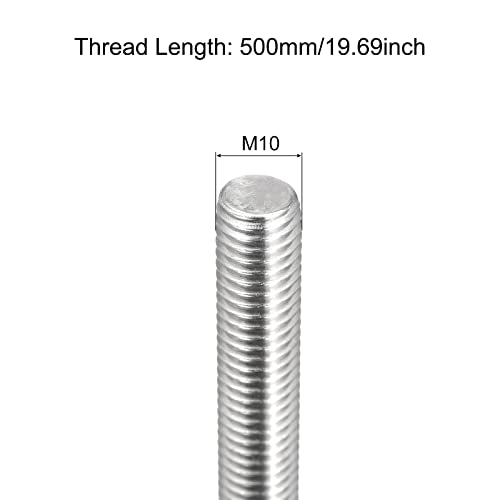 MECCANIXITY Fully Threaded Rod M10 x 500mm 1.5mm Thread Pitch 304 Stainless Steel Right Hand Threaded Rods Bar Studs 2 Pack