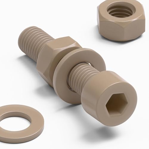 5X Natural PEEK Socket Head Screws & Bolts M8 x 40mm, Nuts & Washers