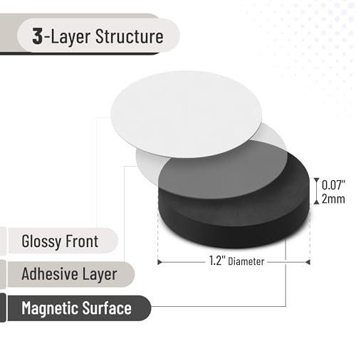 Mr. Pen- Self Adhesive Magnet Dots, 40 pcs, Flexible, 1.2" x 2mm Thickness 40 Pcs, 1.2" x 2mm Black Round