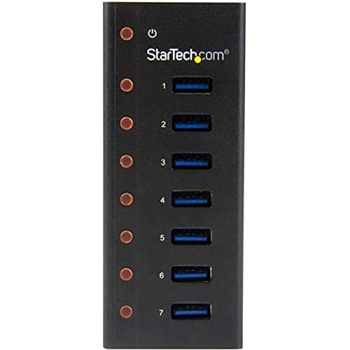 StarTech.com 7 Port USB 3.0 Hub (5 Gbps) - Metal Enclosure - Desktop or Wall Mountable - Rugged & industrial Powered USB Expander and Splitter Hub (ST7300U3M) Black (Metal) Cable