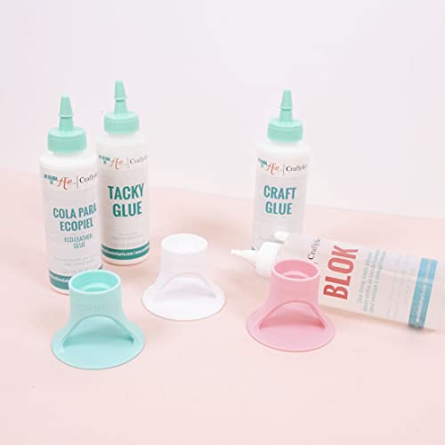 Craftelier - Set of Glue, Glue and Adhesive Tube Holders - Approx. Diameter: 6.1 cm Base, 2.9 cm Top Nozzle and 1.5 cm Bottom Nozzle - Color: Turquoise, White and Pink Multicolored
