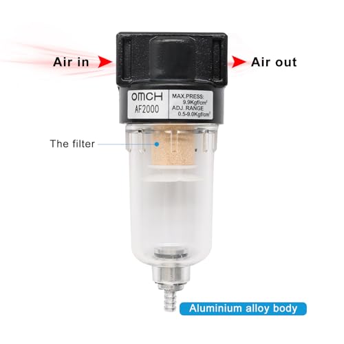 AF2000 Pneumatic 1/4 Inch NPT Air Oil Water Filter Air Tool Compressor Filter Air Filter Kit,Brass Element,Manual Drain,US Fitting AF2000 Filter+US+Brass