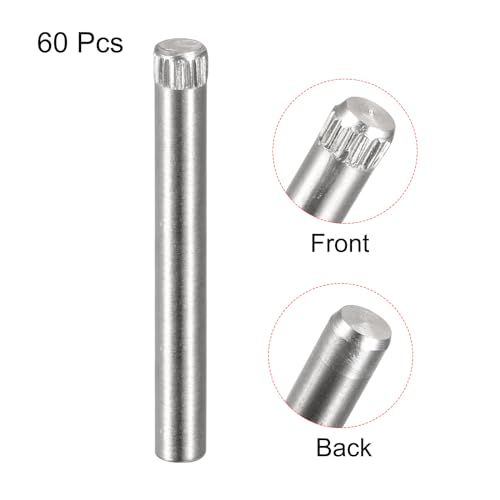uxcell 6.1x50mm 304 Stainless Steel Dowel Pins, 60Pcs Knurled Head Flat Chamfered End Dowel Pin, Cylindrical Pin Locating Dowel Support Bed Shelf Pegs Support Shelves Fasten Elements 60