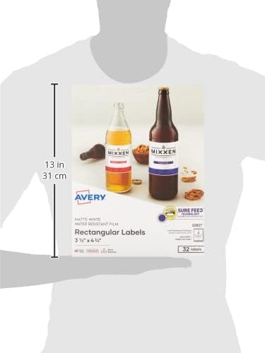 Avery Printable Blank Rectangle Labels, 3.5" x 4.75", White, 32 Customizable Labels (22827)
