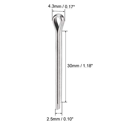 uxcell 120pcs Split Cotter Pin - 2.5mmx30mm 304 Stainless Steel 2-Prongs 2.5mm x 30mm