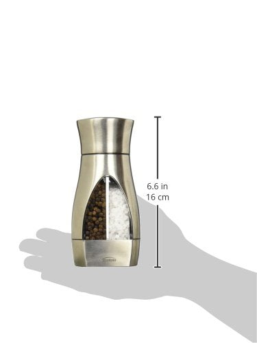 Trudeau Stainless Steel Manual 2-in-1 Salt and Pepper Mill - 7.5-Inch Space-Saving Grinder with Durable Carbon Steel Pepper Grinder and Rust-Proof Ceramic Salt Grinder - Adjustable Grind Settings