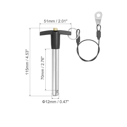 PATIKIL T Handle Lock Pins 1/2 x 2.76 (12 x 70mm), Quick Release Pin 304 Stainless Steel Safety Locating Pins with Push Button 25 cm Lanyard Cable 1/2x2.76"