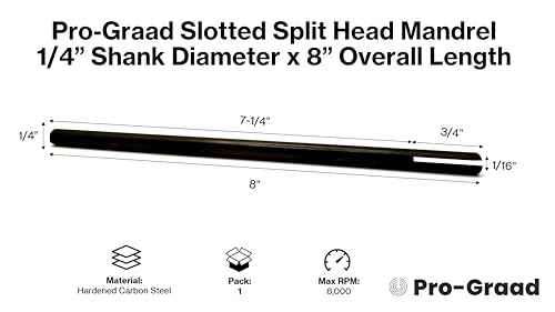 8” Slotted Mandrel 1/4” Shank & Body, Split Head Mandrel 8" Slotted Mandrel