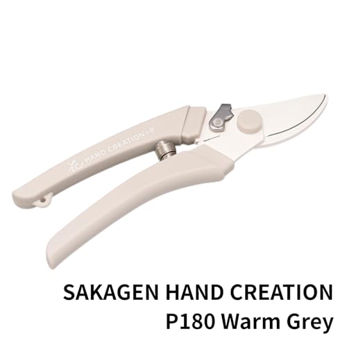 Japanese Hand Pruners - Sakagen Hand Creation, Ultra Sharp Bypass Pruning Shears for Flowers & Gardening, Made in Japan, P-180 (Warm Grey) Warm Grey