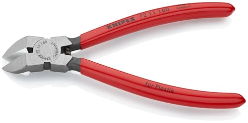 KNIPEX Tools - Diagonal Flush Cutter for Plastics, 45 Degree Angle (7211160), Red