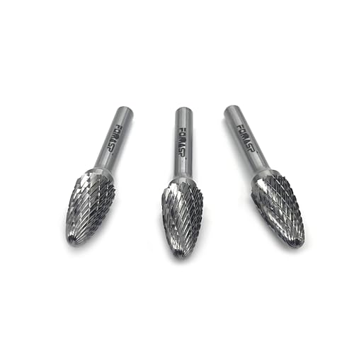 SF-5 Tungsten Carbide Rotary Burr Double Cut with 1/4"(6.35mm) Shank Dia 1/2"(12.7mm) Head Dia and 1"(25.4mm) Cutting Length for Metal&Wood Working,3pcs Burr SF-5