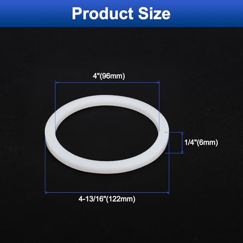 uxcell 6 Pcs Solid Silicone Flat Washer DN100 4-13/16" OD x 4" ID x 1/4" Thickness Large Washers O Ring Sealing Gaskets, Industrial Flat Rubber Spacer, White