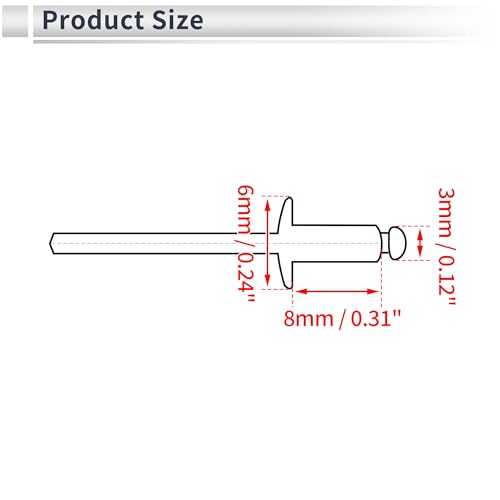 50 Pcs Dome Head Large Flange Blind Rivets 3mm Grip Diameter 8mm Grip Length 6mm Flange Diameter Silver Tone Iron