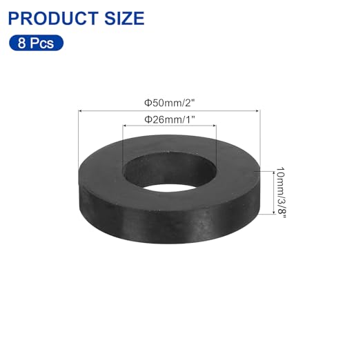 uxcell 8Pcs 2" OD x 1" ID x 3/8" Thick Round Rubber Washers Flat Rubber Spacer Bushing for Home Appliances Cars Boat Accessories 2" OD x 1" ID x 3/8" Thickness 8