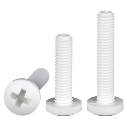 30Sets M4X16 Polypropylene (PP) Metric Cross Phillips Pan Head Screw Plastic Fasteners w./Nuts Washers Set (Non-Conductive, Lightweight) White