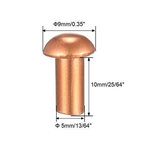 uxcell 50 Pcs 13/64" x 25/64" Round Head Copper Solid Rivets Fasteners