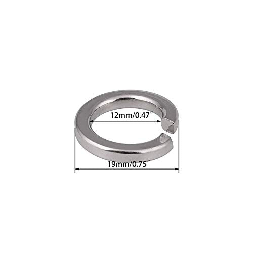 M12 Stainless Steel Spring Lock Washers, 12mm ID, 19mm OD,18-8 (304) Stainless Steel, Split Lock Washers for Screw Bolts 100pcs (M12)