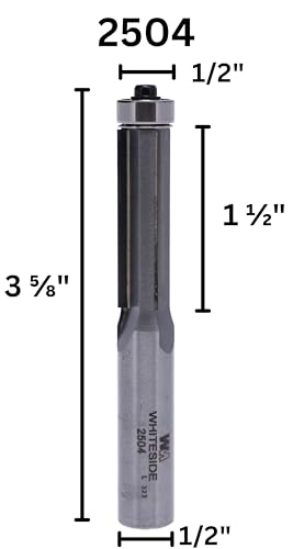 Whiteside 2504 Three Flute Flush Trim Router Bit: 1/2 Inch Cutting Diameter, 1-1/2 Inch Cutting Length, 1/2 Inch Shank, 3-5/8 Inch Overall Length, B3 Bearing