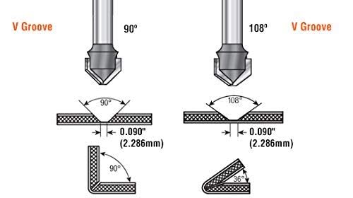 Amana Tool - 45792 Carbide Tipped Double Edge Folding V-Groove 90 Deg x 0.090" Tip Wid 3/8 CH x 1/2 D x 1/4 Inch SHK