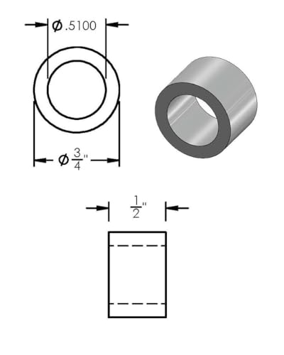 Aluminum Spacer Black 3/4" OD x 1/2" ID x Choose Your Length, Round Spacer Unthreaded Standoff Bushing Plain Finish, Fits Screws Bolts 1/2" or M12 by Metal Spacers Online (1/2" Length, 10 Pack) 1/2" Length