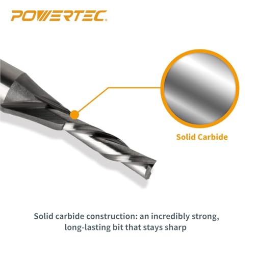 POWERTEC Router Inlay Kit, Solid Brass Bushing Guide Set w/ Alignment Pin, Tungsten Carbide 1/8" Upcut & Downcut Spiral Bits for Router Templates, 1/4" Shank, 1/2" Cutting Depth (72028V) 2PK, 1/4" Shank, 1/8" Up&Downcut Bit