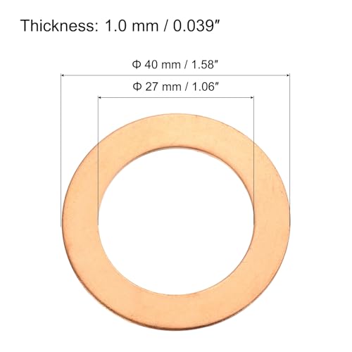 MECCANIXITY 22 Pcs Flat Copper Washers, 27x40x1mm Copper Upgraded Flat Metric Sealing Crush Ring Washers for Hydraulic Fittings Screw Bolt Nut Electronic Repair