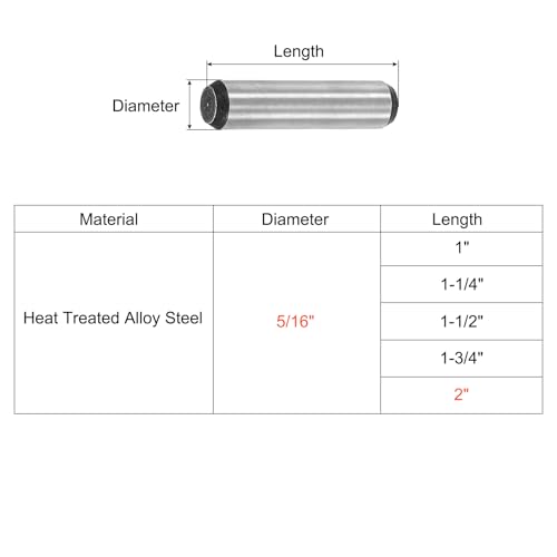 uxcell 5/16-Inch x 2-Inch Dowel Pins, Heat Treated Alloy Steel for Extra Hardness, Bright Finish and Accurate Alignment 20pcs