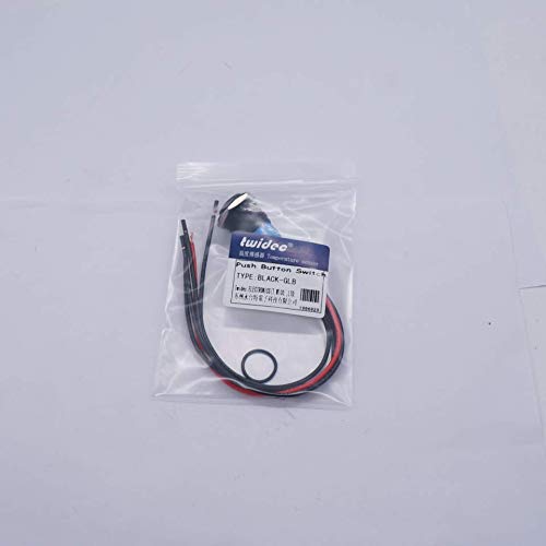 Twidec/16MM Raised Speaker Horn Momentary Push Button Switch 5/8" Mounting Hole 12V Blue Led Light Black Stainless Steel Shell 1NO 1NC SPDT with Pre-wiring Wires Switch For Car Modification BKG16LB-BU BK-blue