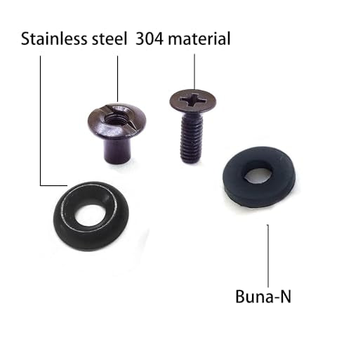 Black Chicago Screws,Stainless Steel 304 Material Holster Fastener and Replacement for Leather/Kydex Holsters/Clips and Knife Sheaths + 2mm Thick Rubber pad (Stainless Steel Gasket, 12 Sets)