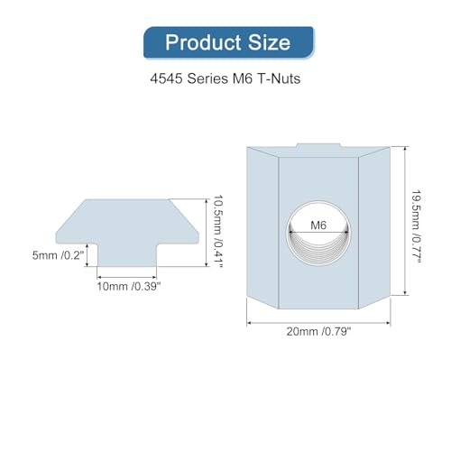 T Nuts 15pcs Nickel Plated Carbon Steel T Slot Bolts 4545 Series M6 Hammer Head Fastener Sliding T-Nuts for Aluminum Extrusion Profile (Silver) 4545 M6 15