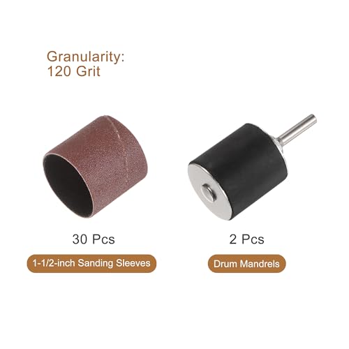  [AUSTRALIA] - uxcell 30 Pcs 1-1/2 Inch Sanding Sleeves Sandpaper Set 120 Grit with 2 Pcs 1 Inch Drum Mandrels for Rotary Tools