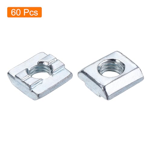 uxcell 60Pcs M8 T Nut Tee Sliding Slot Nuts, T-Slot Nut Hammer Nut Block Square Nuts Fastener Carbon Steel Nickel Plated for Aluminum Extrusion Profile 3030 Series M8-1.25x16x16x6mm 60