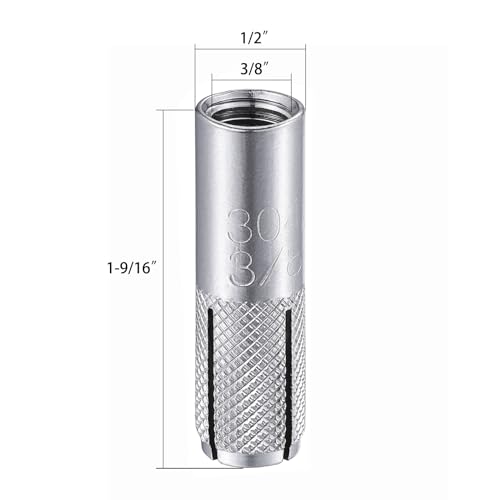 Wensilon(20 pcs) 3/8"-16 Premium Stainless Steel Drop in Anchors Assortment, Knurled Drop-in-Anchor for Solid Concrete, Internal Forced Expansion Screw Bolts SS 20