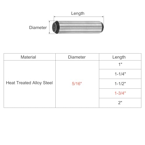 uxcell 5/16-Inch x 1-3/4-Inch Dowel Pins, Heat Treated Alloy Steel for Extra Hardness, Bright Finish and Accurate Alignment 20pcs