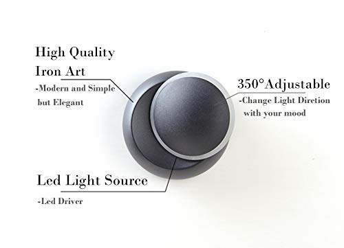 Chrasy Modern Wall Sconce 5W LED Wall Light Lighting Direction Adjustable 3000k Warm White Indoor Hardwired Wall Lamp for Bedside Kitchen Hallway Staircase Aisle (Black) Black