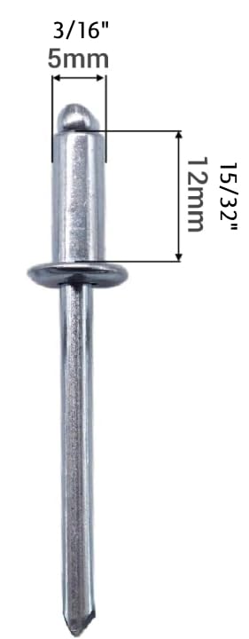 (Pack of 100) 3/16" x 15/32" (5.0 x 12 mm) Blind Rivets, Open Dome Head, Pop Rivets DIN 7337, Steel Rivets and Steel Mandrel 3/16" x 15/32" (5.0 x 12 mm)
