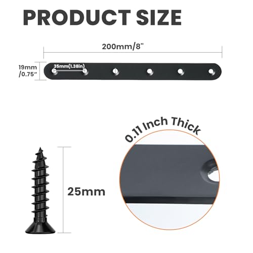 Alise Flat Bracket ,8 Inch Black Mending Plate Flat Brace for Wood Shelves 8 Inch