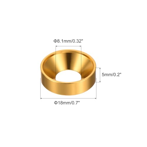 MECCANIXITY M8 Cone Cup Countersunk Washers,Anodized Aluminum Gaskets Cup Head Washer Gasket for Screw RC/FPV/PC/Drone/Mechanical Accessories Model Parts, Pack of 35 (Gold) Gold