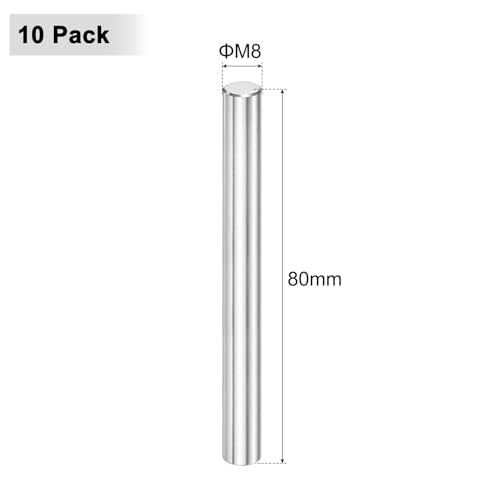 M METERXITY 10-Pack 8 x 80 mm Dowel Pin, 316 Stainless Steel Support Pin Fastener Elements for Metal Devices/Wooden Projects, Cylindrical Shelf Support Pin [Silver Tone]