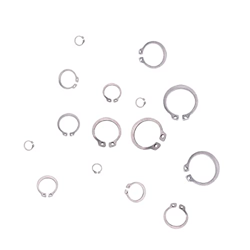 225 PCS Metric 304 Stainless Steel External Snap Ring, 15 Sizes Retaining Circlip Ring Assortment Kit (8mm-25mm)