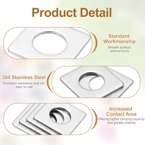 PATIKIL M12x30x2mm Square Washers, 24pcs Square Plate Washers Square Strut Washer Bearing Plate 304 Stainless Steel Flat Pad Spacer Hardware Fastener Nut Bolt Gasket M12x30x2 1