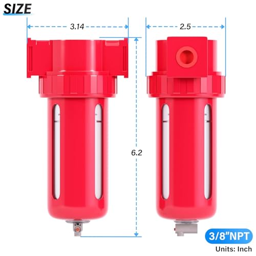 TAILONZ PNEUMATIC 0-150PSI 3/8 Inch NPT Aluminum Alloy Compressed Air Filter，Release Bowl Used for Pneumatic Tools and Air Compressors
